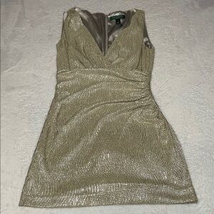 Lauren Ralph Lauren Sleeveless Metallic Gold Mini Dress